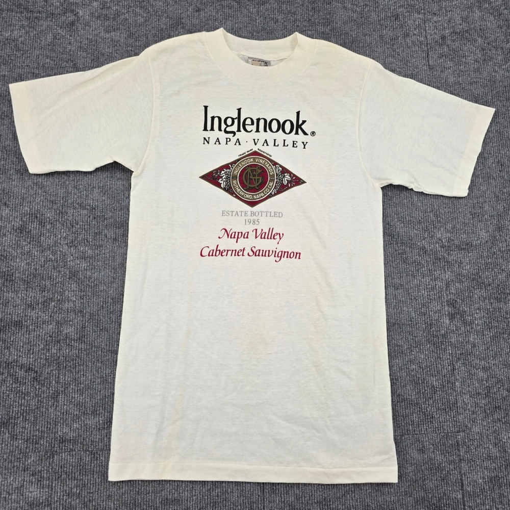 Vintage Oneita Inglenook Napa Valley 1985 Wine T-Shirt Single Stitch Cream S